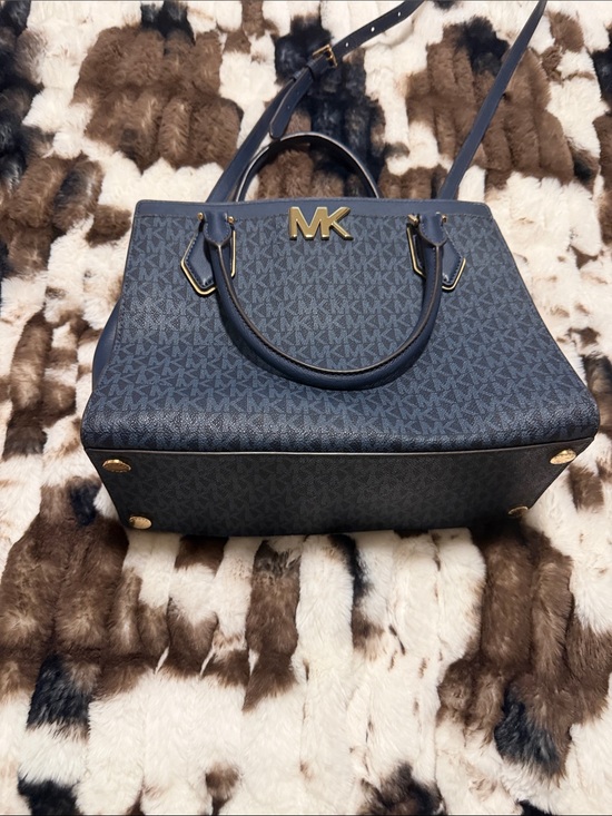 Michael Kors Handbags - Michael Kors Dark Navy Logo Satchel with Gold Hardware